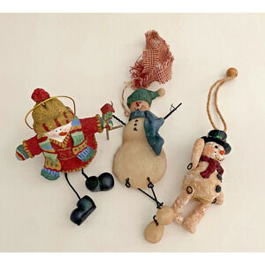 Vintage Primitive Medium Multicolor Snowmen, Lot of 3